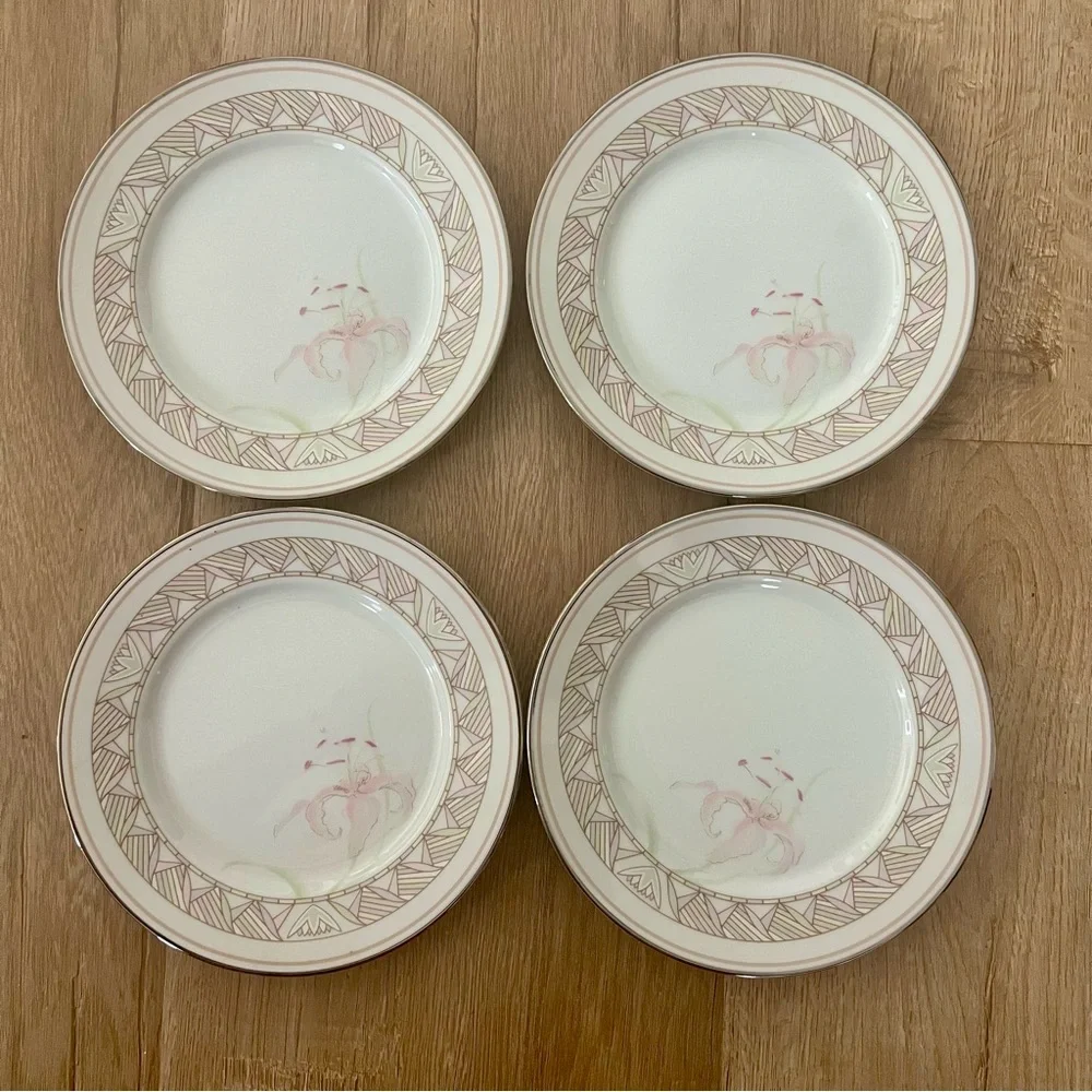 4 PCs Lenox Bouquet Collection Pink Lily Bread‎ Dessert Plates 6 1/4” 1980s Mint